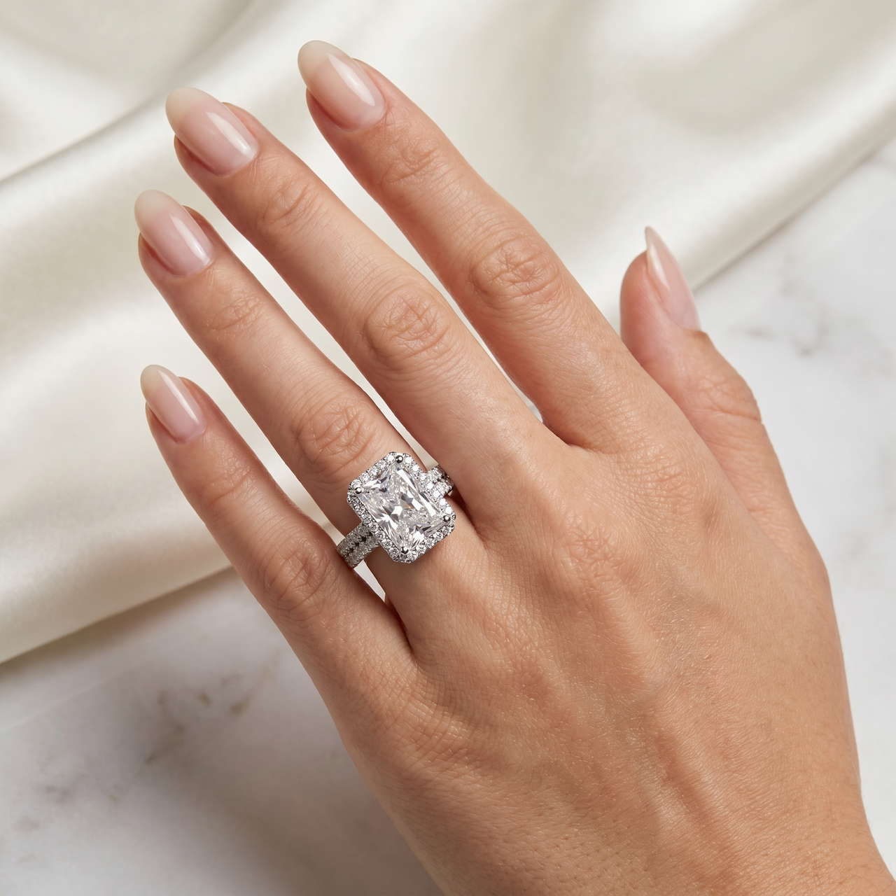 Certified 4.7Ct Debra Radiant Cut Double Row Engagement Ring 14k Gold Lab Grown (E-F, VS)