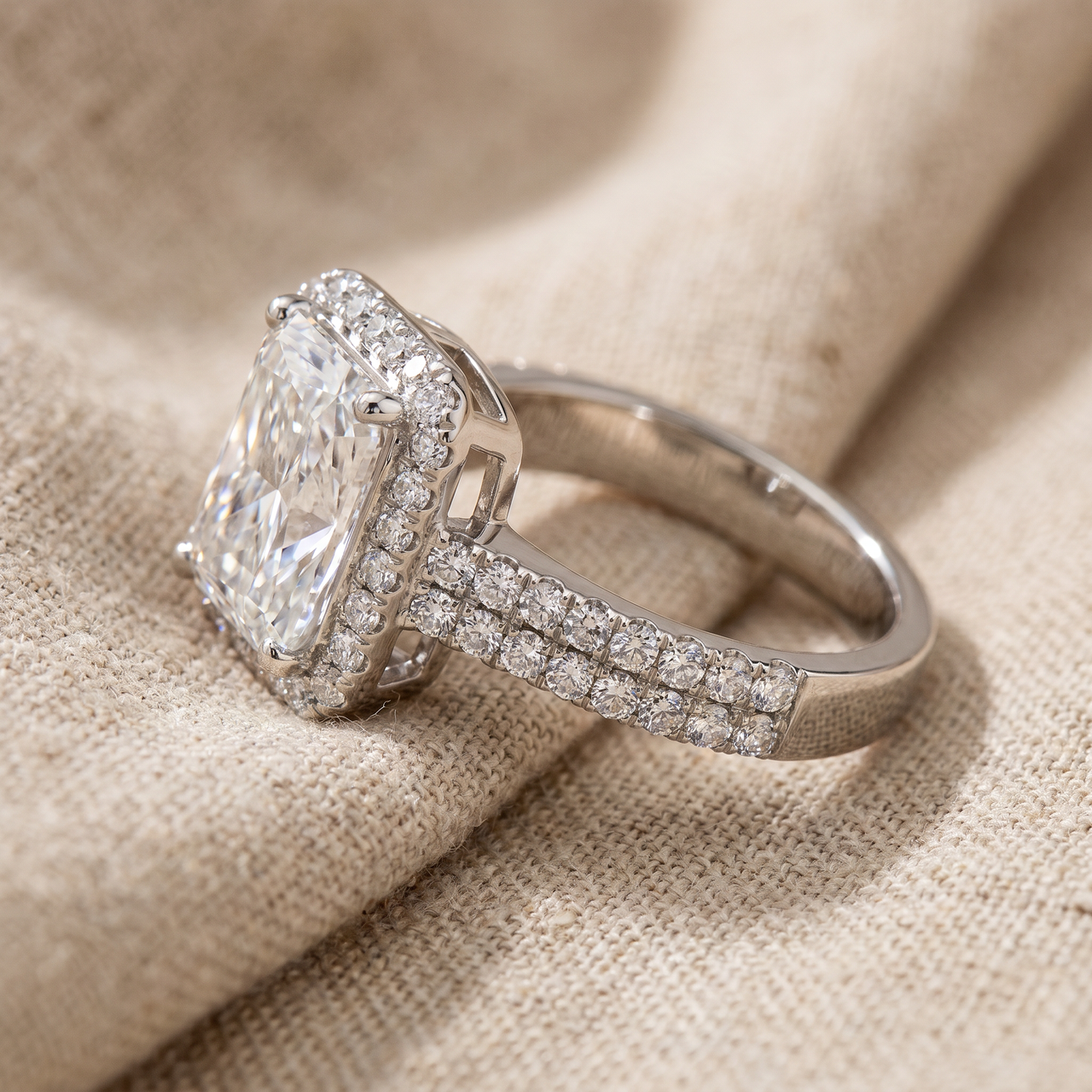 Certified 4.7Ct Debra Radiant Cut Double Row Engagement Ring 14k Gold Lab Grown (E-F, VS)