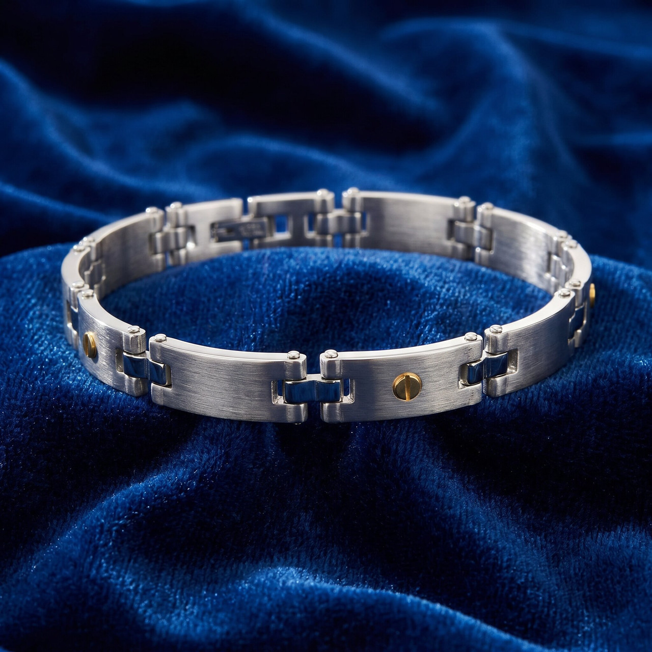 Men's Polished Steel And Dark Gold Two Tone Flexible 8mm Link 8.5 " Bracelet