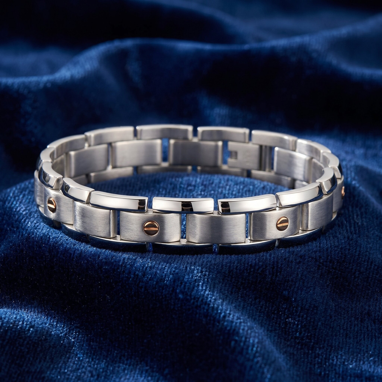 Men's Polished Steel Two Tone Gold Screwed 12mm Link  8.5 " Bracelet