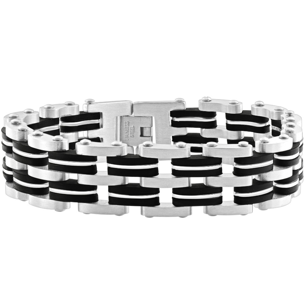 Men's Steel Polished Two Tone Brushed Black 18mm Link 8.5 " Bracelet