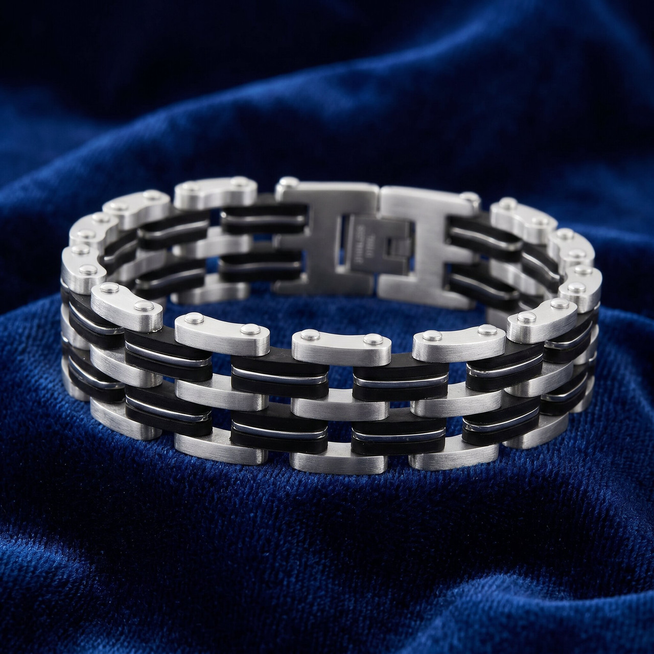 Men's Steel Polished Two Tone Brushed Black 18mm Link 8.5 " Bracelet