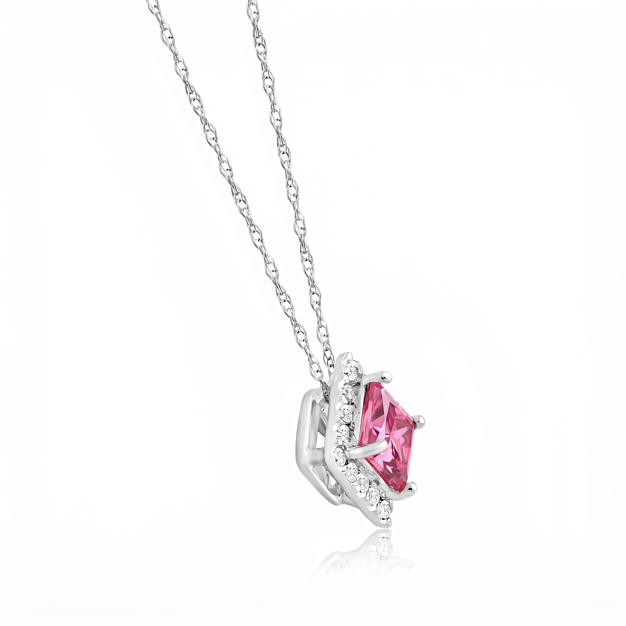 Certified 1.70Ct Princess Pink Diamond Lab Grown Pendant White Gold 18" Necklace (Pink, VS)