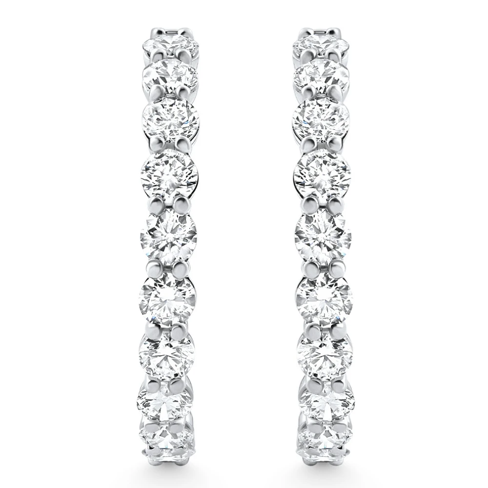 7Ct TW Round Diamond Inside Outside Hoops Vault Lock 14k White Gold Lab Grown (E-F, VS)