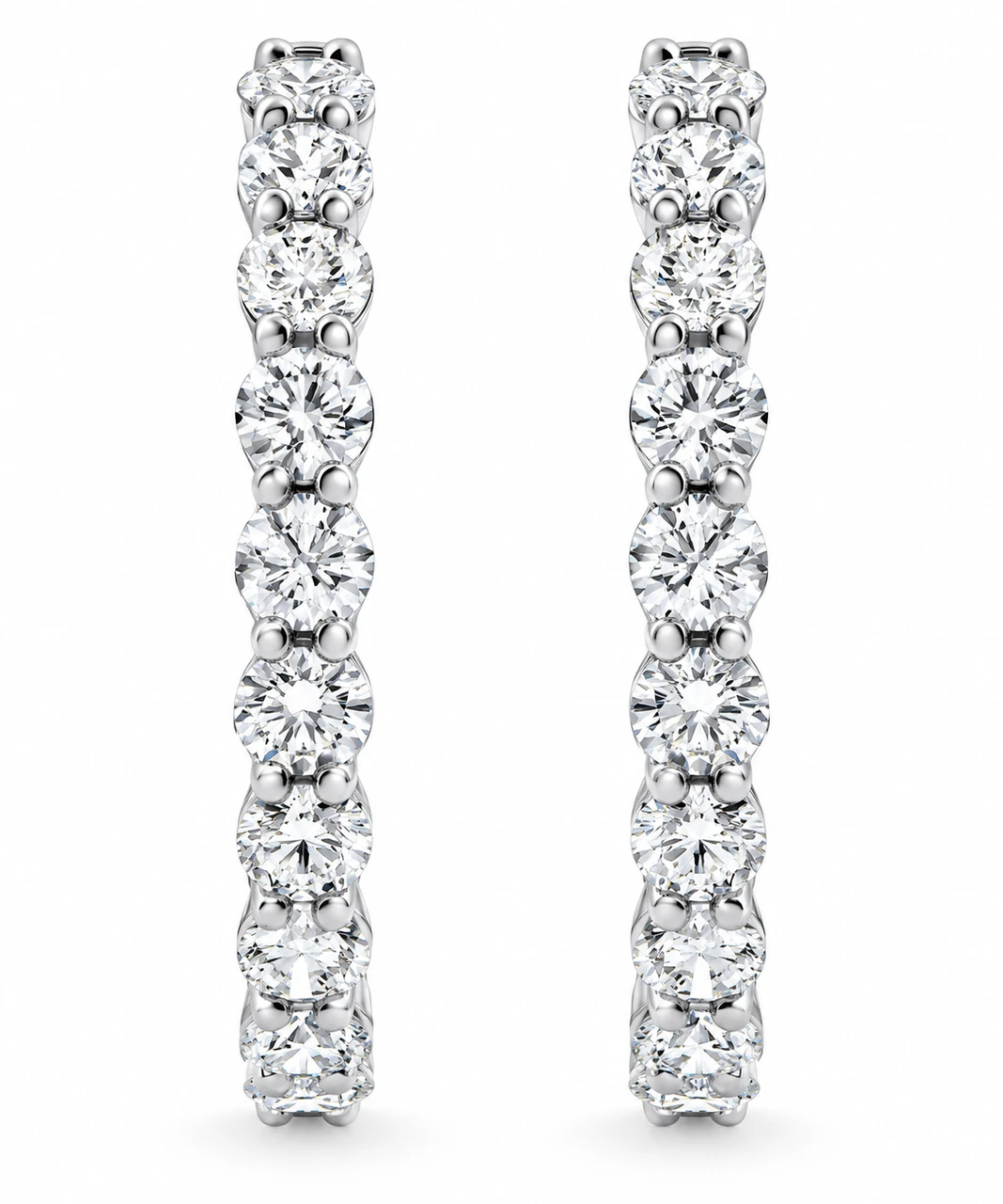 7Ct TW Round Diamond Inside Outside Hoops Vault Lock 14k White Gold Lab Grown (E-F, VS)