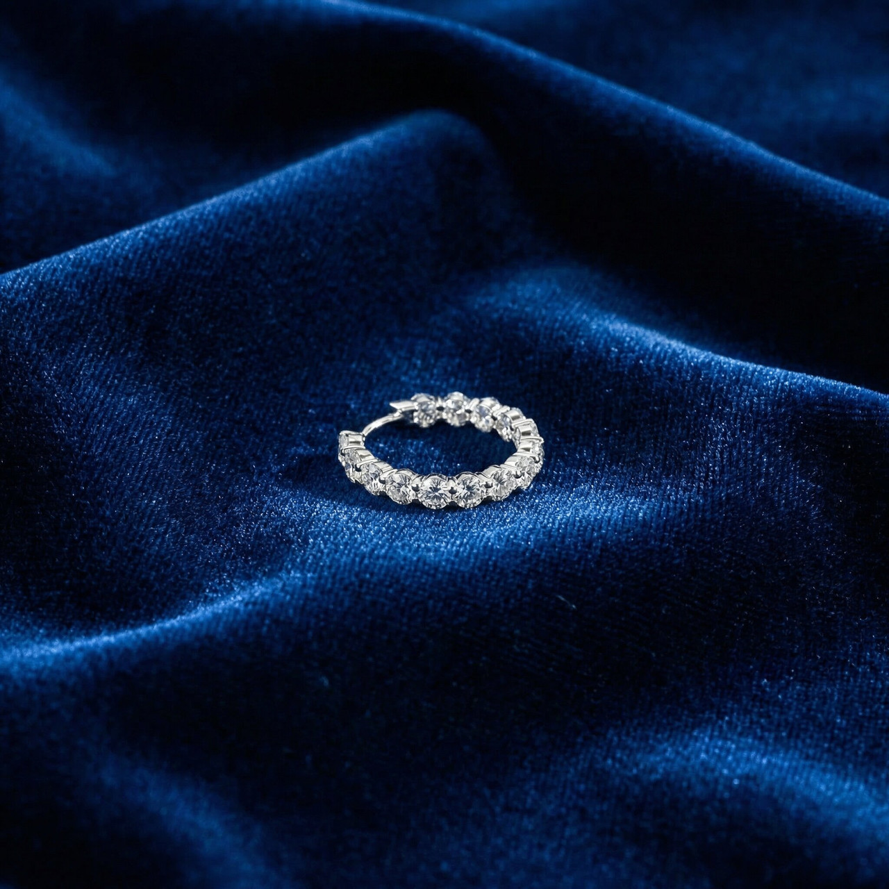7Ct TW Round Diamond Inside Outside Hoops Vault Lock 14k White Gold Lab Grown (E-F, VS)