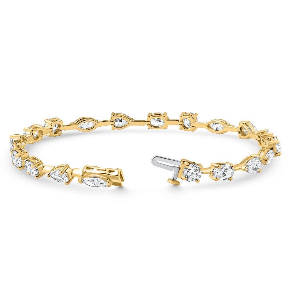 8Ct Mixed Cut Diamond Tennis Bracelet 7" 14k Yellow Gold Lab Grown (E-F, VS)