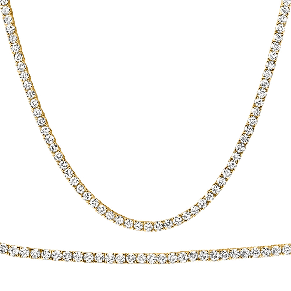 20Ct Round Diamond Tennis Necklace 14k Yellow Gold Lab Grown (E-F, VS)