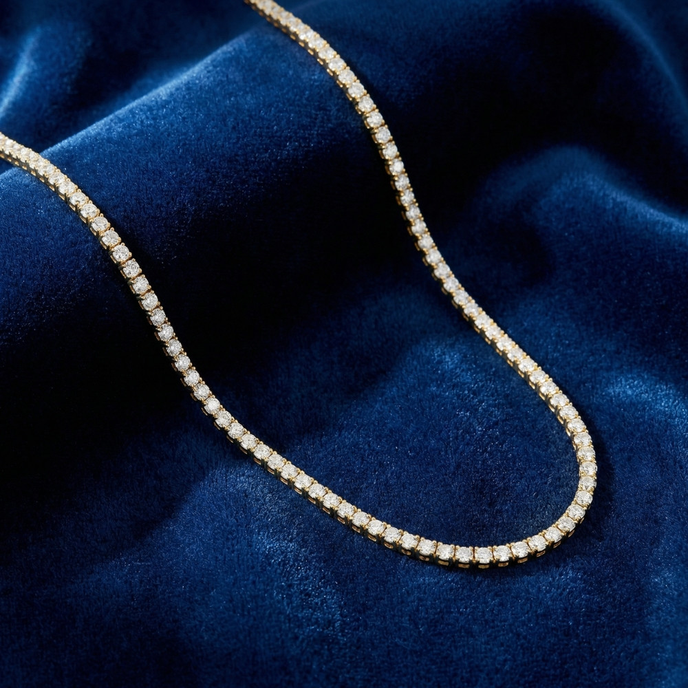 20Ct Round Diamond Tennis Necklace 14k Yellow Gold Lab Grown (E-F, VS)