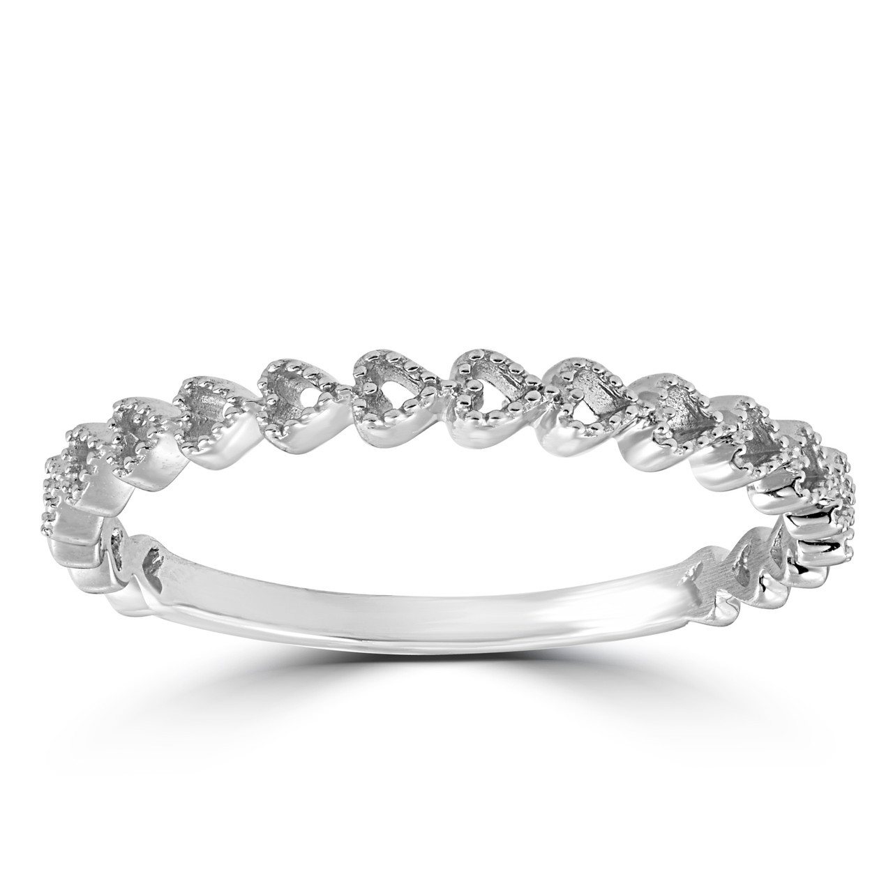 14k White Gold Heart Shape Stackable Womens Ring Wedding Band 14k White Gold Heart Shape Stackable Womens Ring Wedding Band