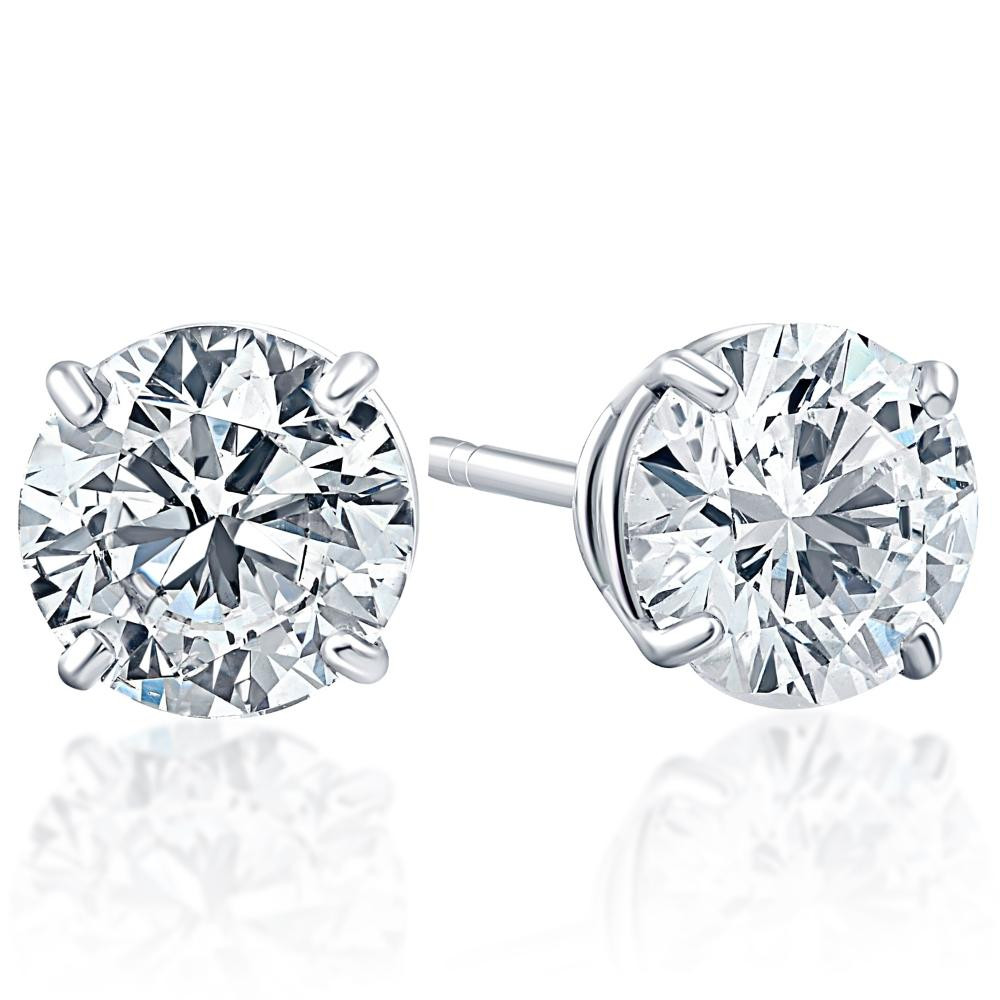 Certified 2 1/4Ct TW Natural Diamond Studs 14k White Gold Screw Back (, I1)