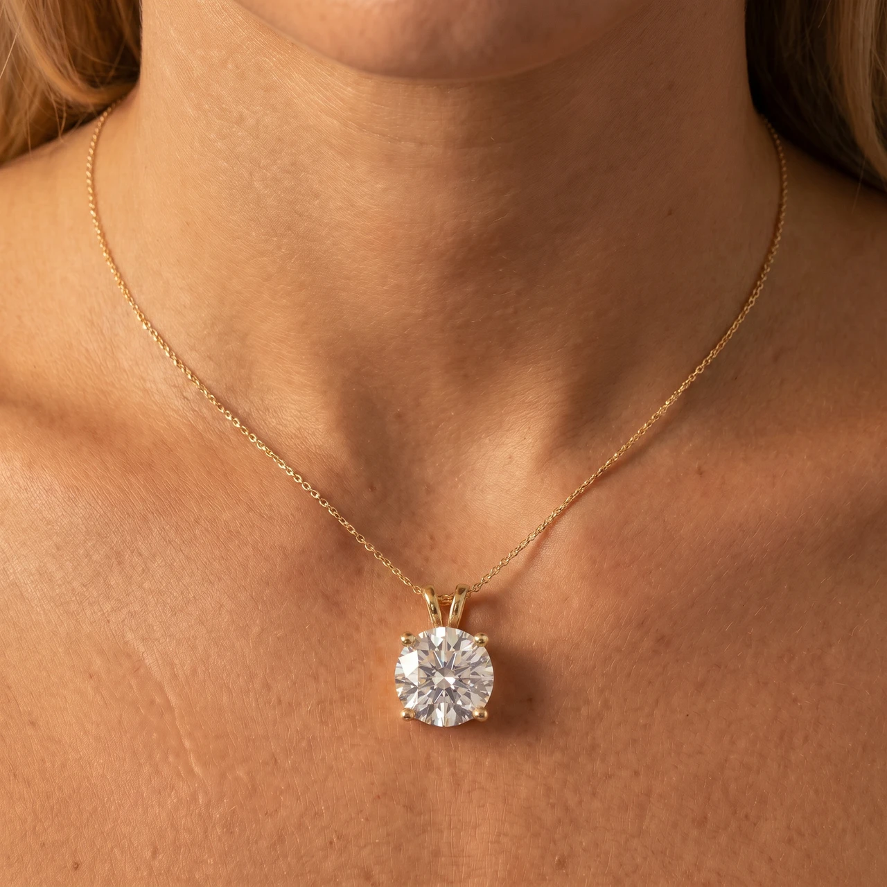 Certified 5Ct VS Solitaire Diamond Pendant 14k Yellow Gold Lab Grown Necklace (F-G, VS)