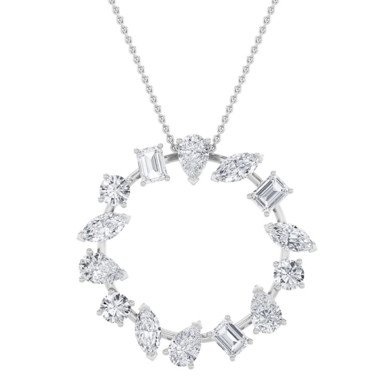 3Ct Multi Shape Ferra Diamond Circle Pendant 14k Gold Lab Grown Necklace 18" (E-F, VS)