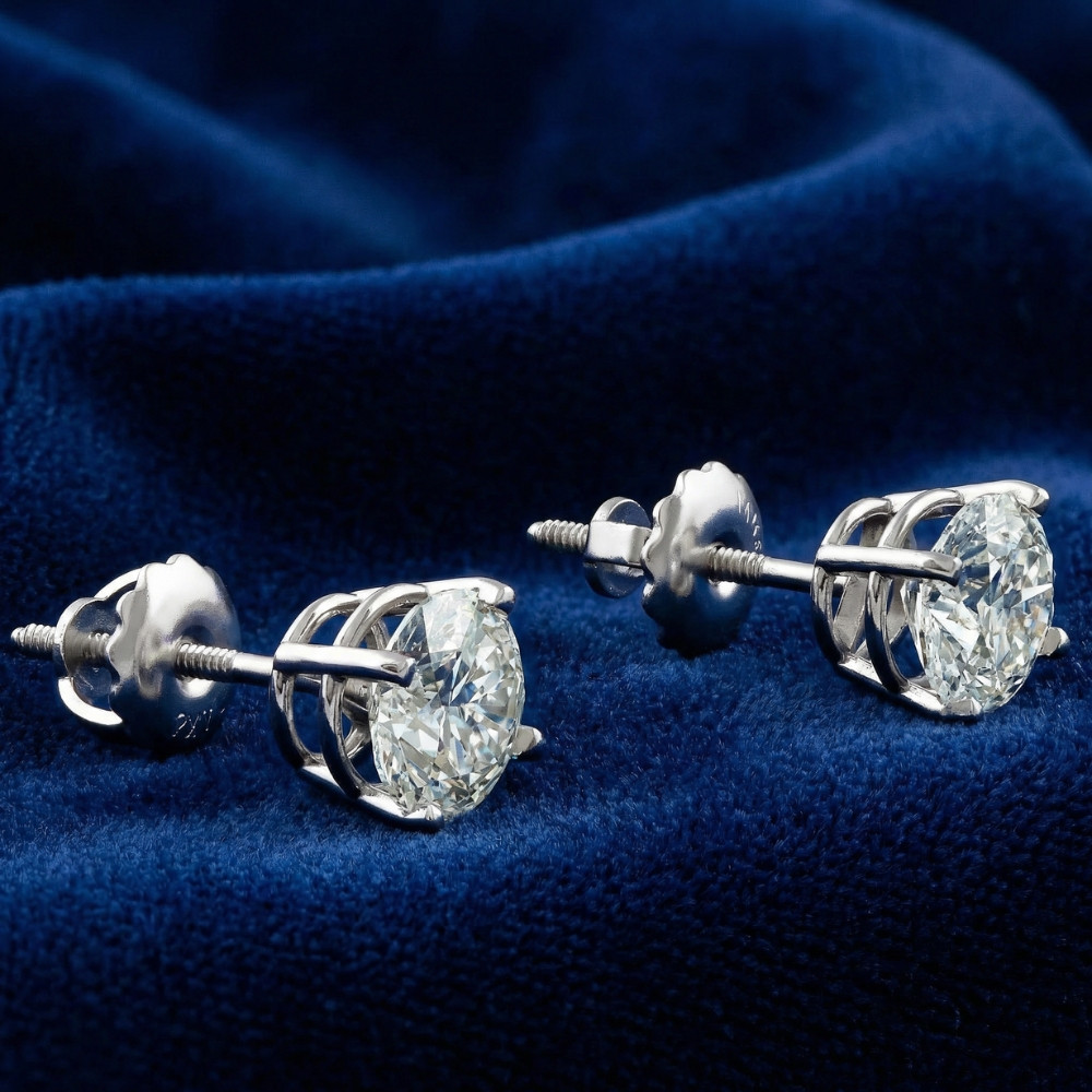 2 Ct TW Round Lab Grown Diamond Studs 14K White Gold With Screw Backs (G-H, VS2-SI1)
