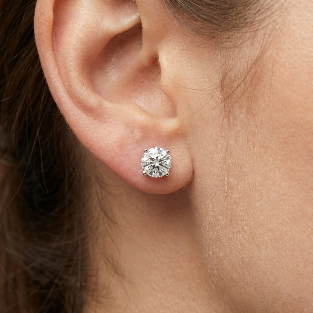 2 Ct TW Round Lab Grown Diamond Studs 14K White Gold With Screw Backs (G-H, VS2-SI1)