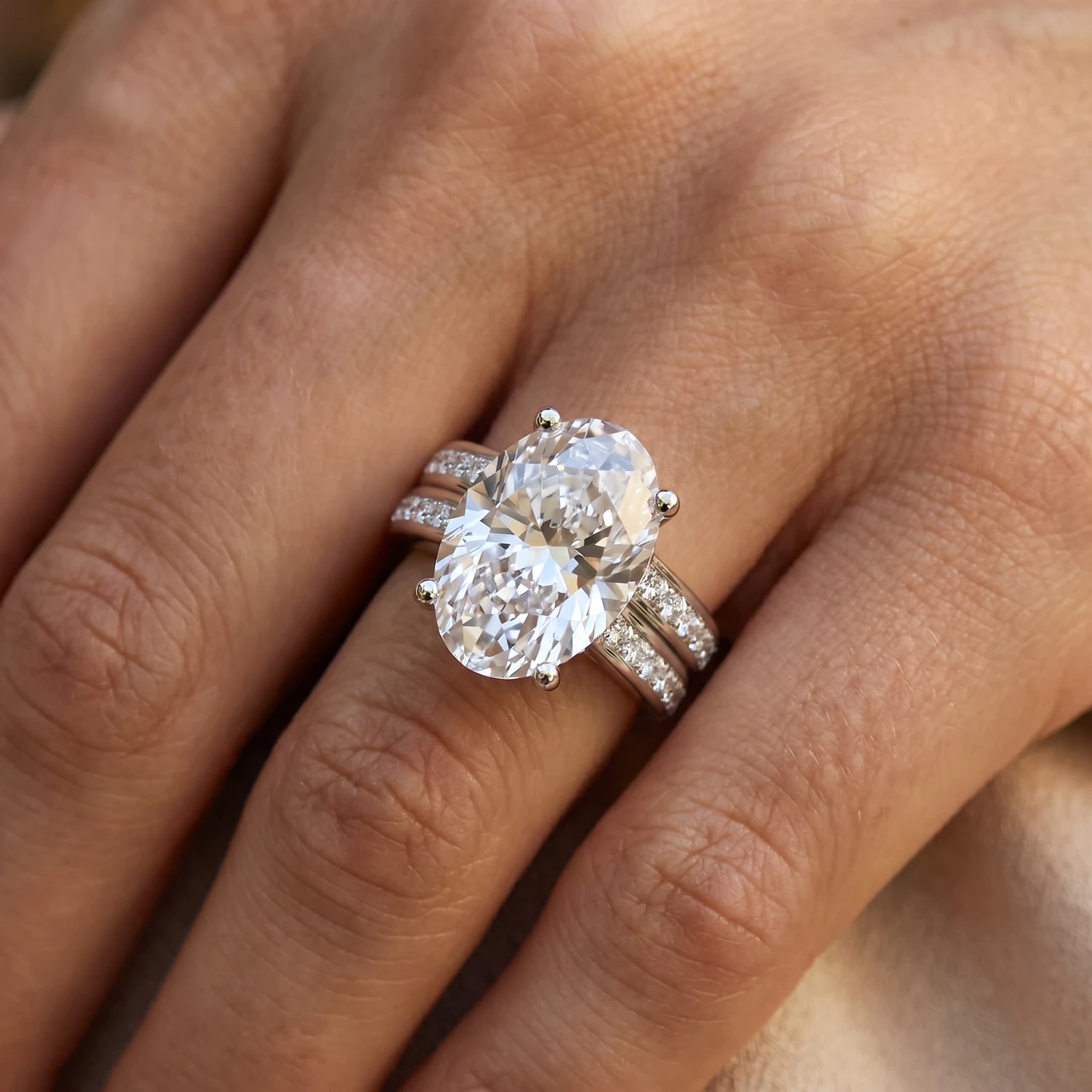 Certified 6Ct Nikki Oval Diamond Engagement Wedding Ring Set Gold Lab Grown (F-G, VS)