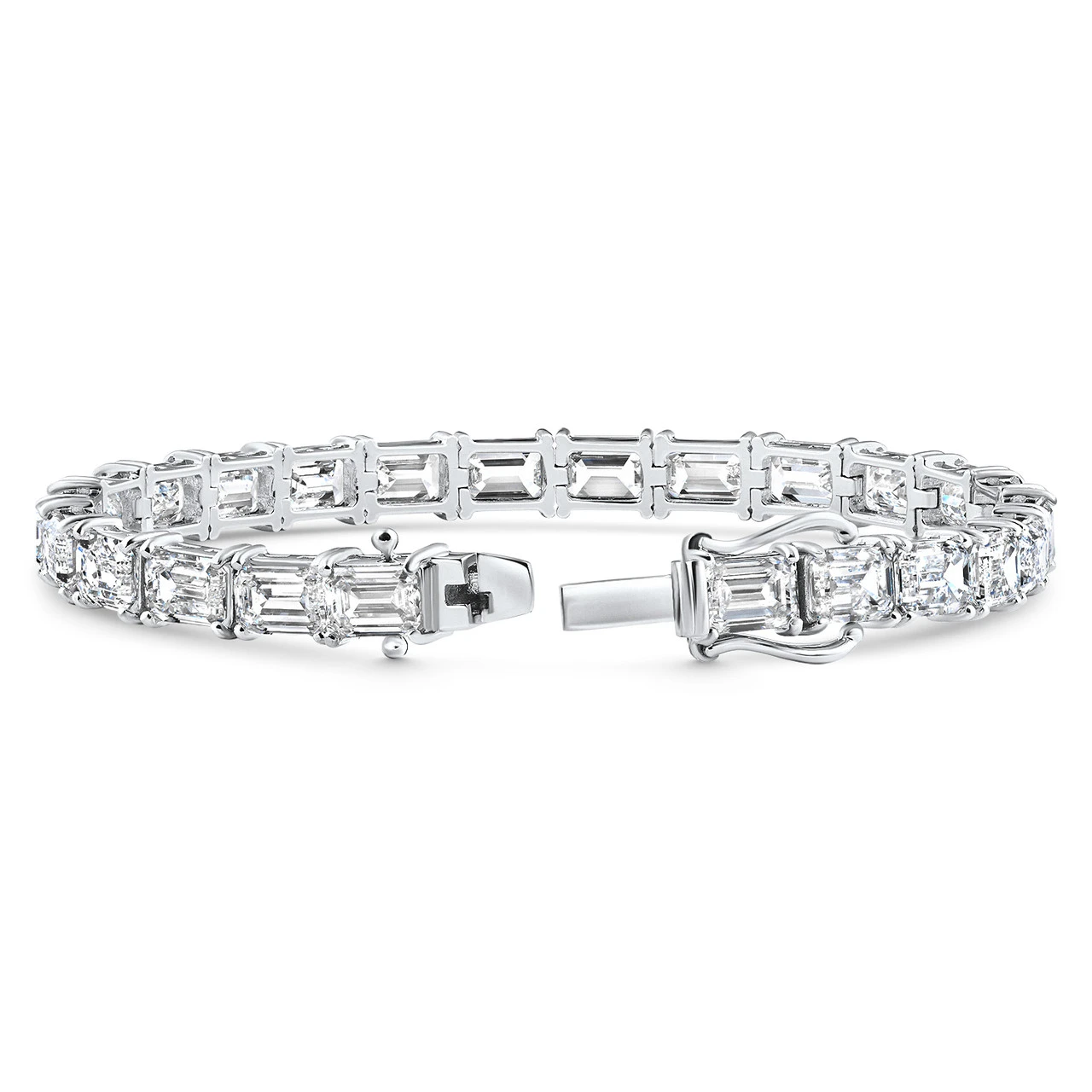 26Ct Emerald Cut Diamond East West Tennis Bracelet 14k Gold Lab Grown 7" (F-G, VS)