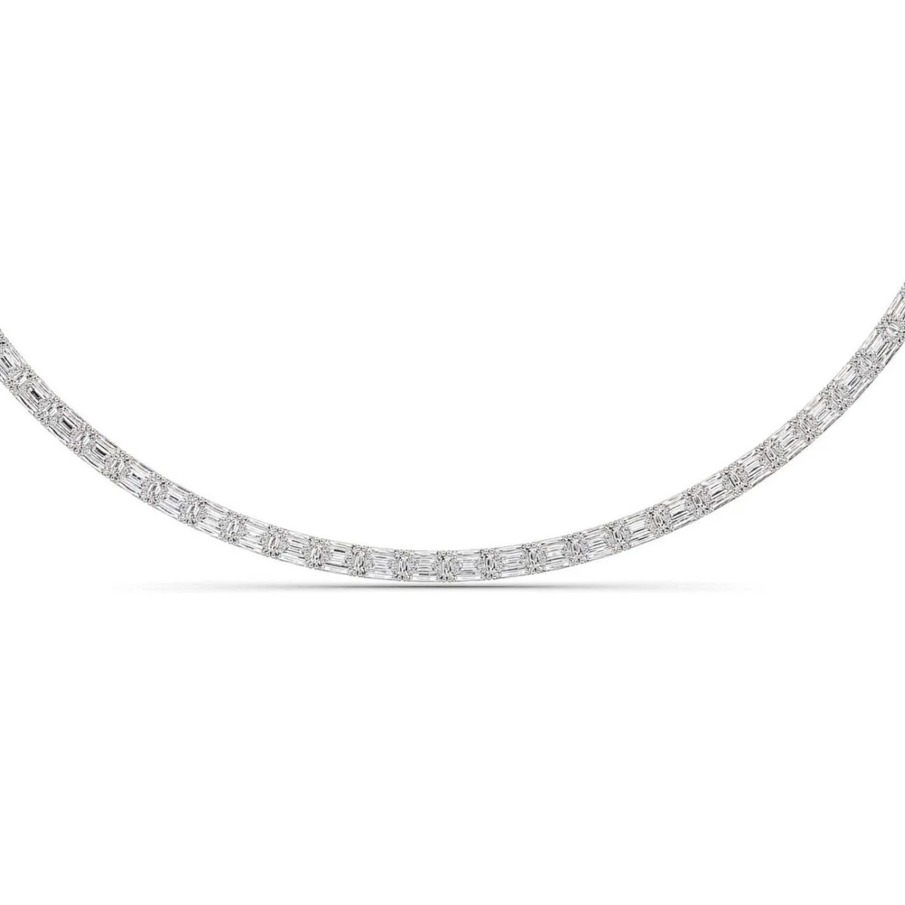 34Ct Emerald Cut Diamond Tennis Necklace Lab Grown 14k White Gold 18" (F-G, VS)