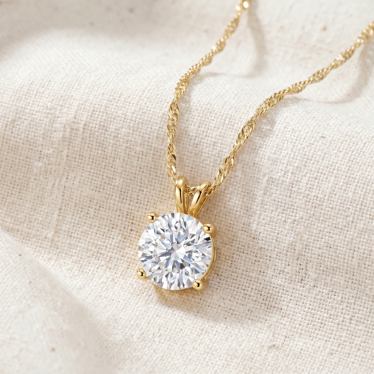 Certified 2Ct Solitaire Round Diamond Necklace 14k Yellow Gold Lab Grown Pendant (F-G, VS)