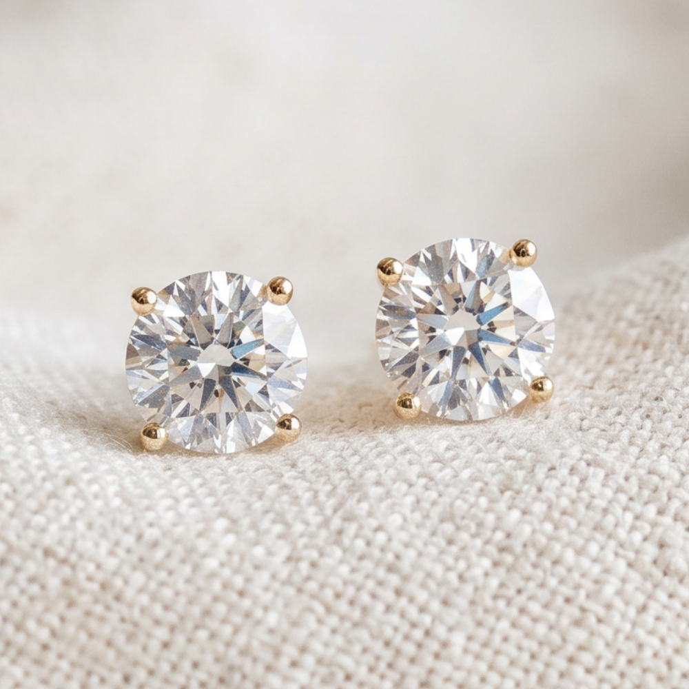 2C TW Round Four Prong Diamond Studs Lab Grown 14k Yellow Gold (E-F, VS)