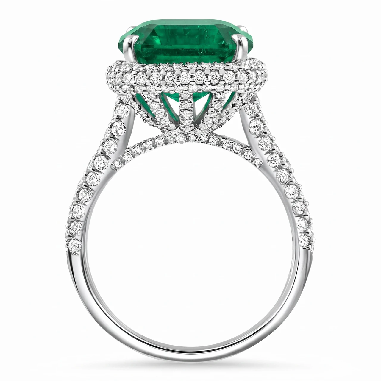 5.50Ct TW Emerald Asscher Cut & Pave Diamond Ring 14k White Gold Lab Grown (E-F, VS)
