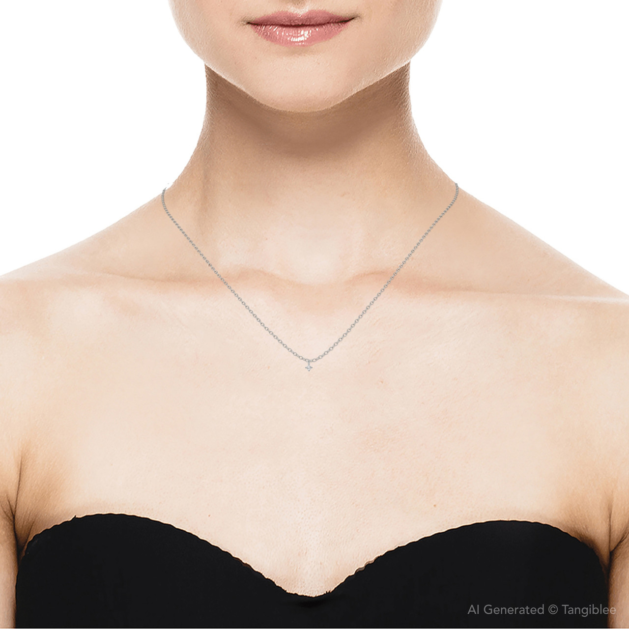 1/3Ct Princess Cut Solitaire Diamond 14K White Gold Pendant & Chain (J-K, I2-I3)