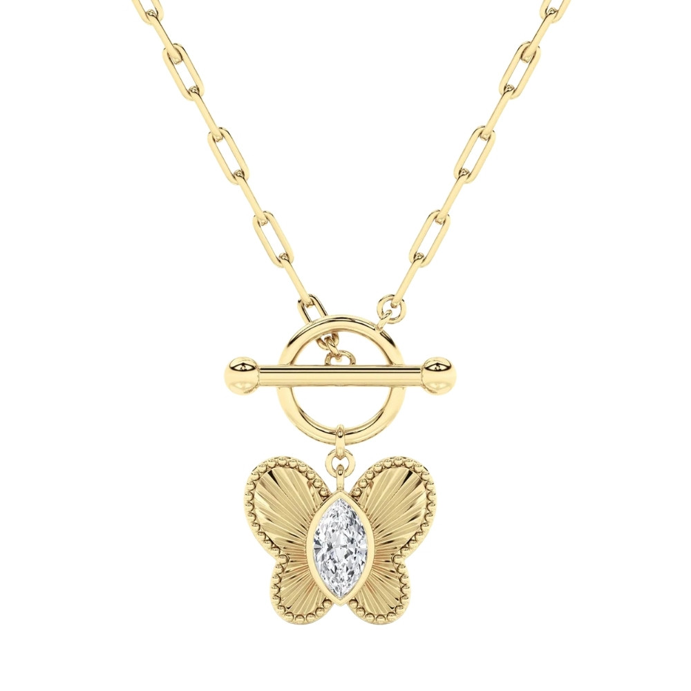Certified 1Ct Diamond Marquise Solitaire Necklace 14k Yellow Gold 18" (F-G, VS)