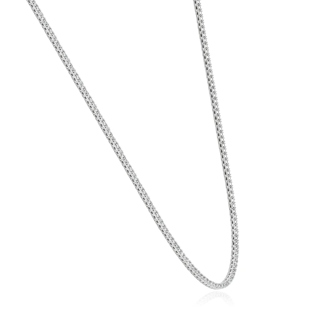 5Ct TW Diamond Tennis Necklace 4-Prong 14k White Gold 16" Lab Grown (F-G, VS)