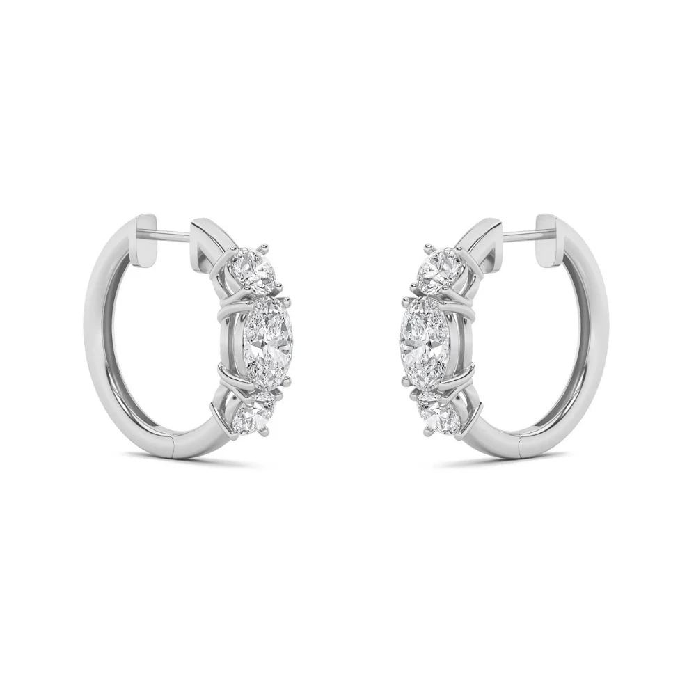 2 1/2Ct Diamond 3-Stone Hoops 14k White or Yellow Gold Lab Grown 5/8" Tall (E-F, VS)