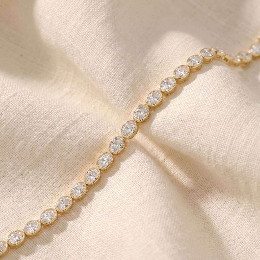 15Ct TW East West Oval Bezel Diamond Tennis Bracelet 14k Gold 7" Lab Grown (F-G, VS)