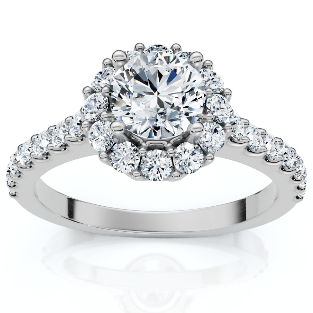 1 3/8ct Halo Diamond Engagement Ring 14K White Gold (G-H, I1)