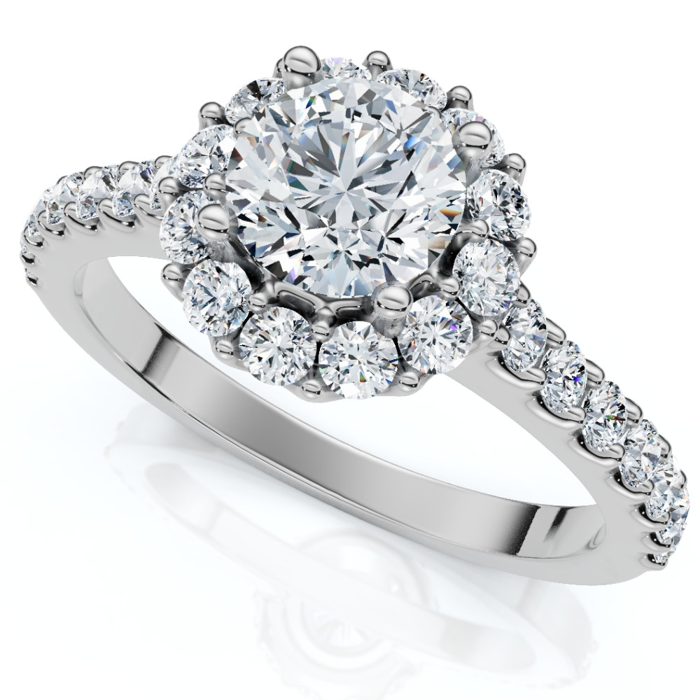 1 3/8ct Halo Diamond Engagement Ring 14K White Gold (G-H, I1)