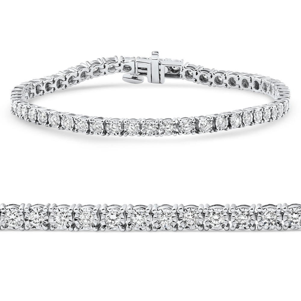2Ct Diamond Tennis Bracelet 7" Double Lock Clasp Lab Grown 925 Silver (G-H, VS)