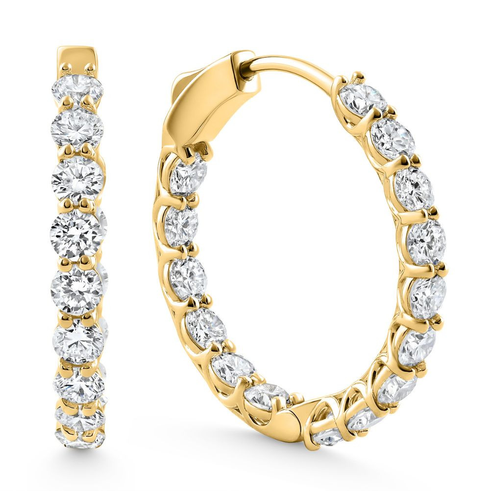 3Ct Round Diamond Hoops 14k Gold 1" Tall Lab Grown (E-F, VS)