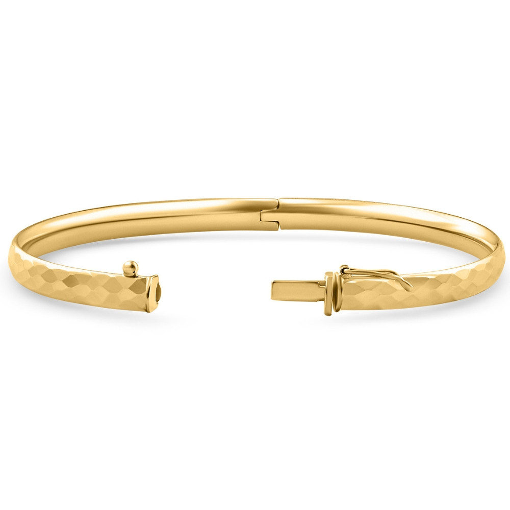 5mm Hammered Bangle Bracelet 18k Yellow Gold Over Silver
