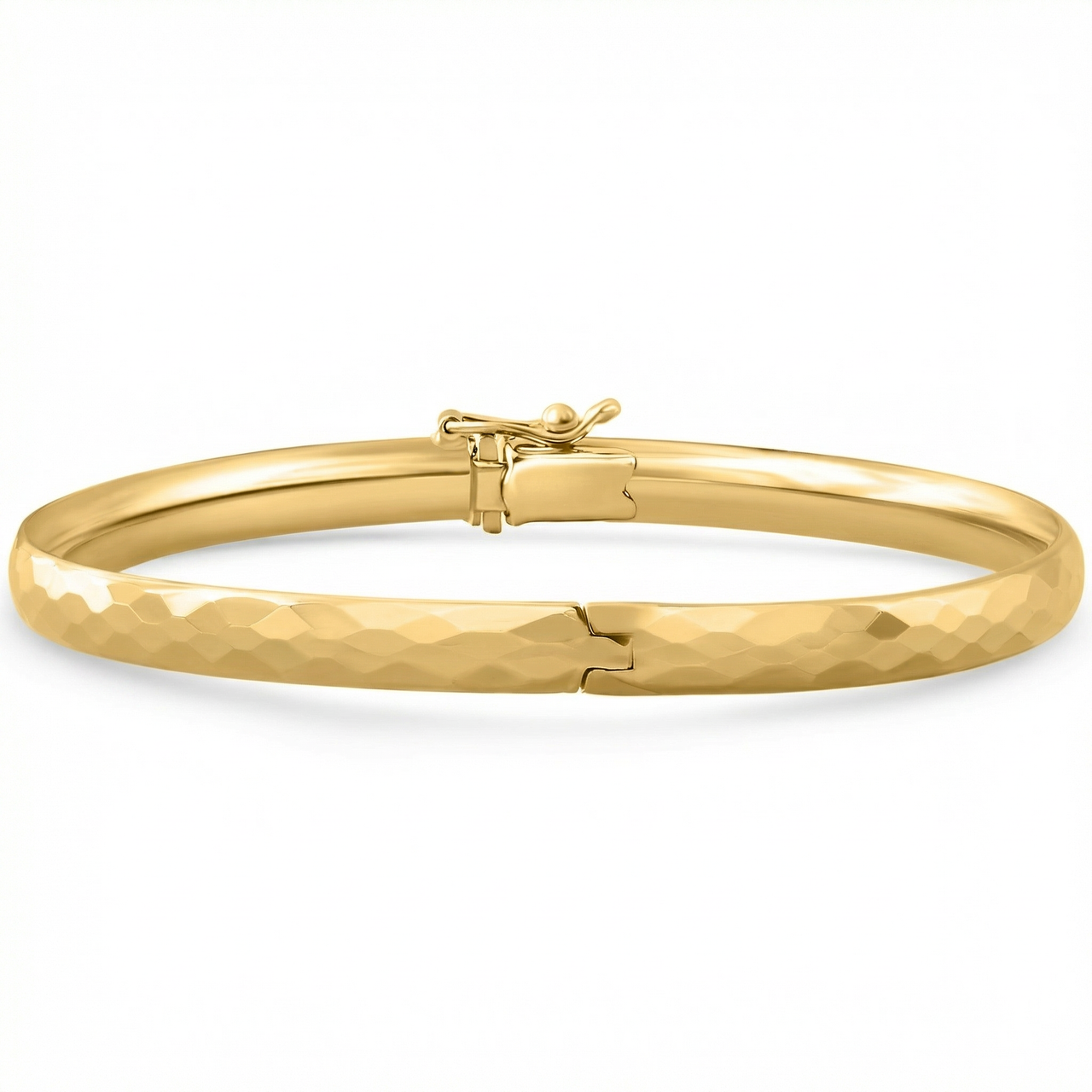 5mm Hammered Bangle Bracelet 18k Yellow Gold Over Silver