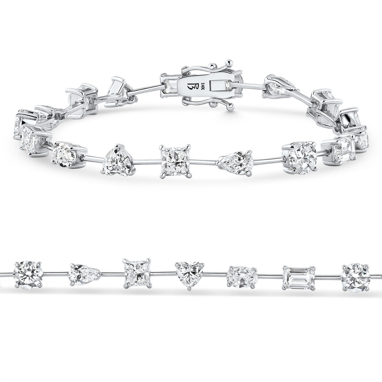 9Ct Mixed Cut Spaced Diamond Tennis Bracelet 14k Gold Lab Grown 7" (F-G, VS)