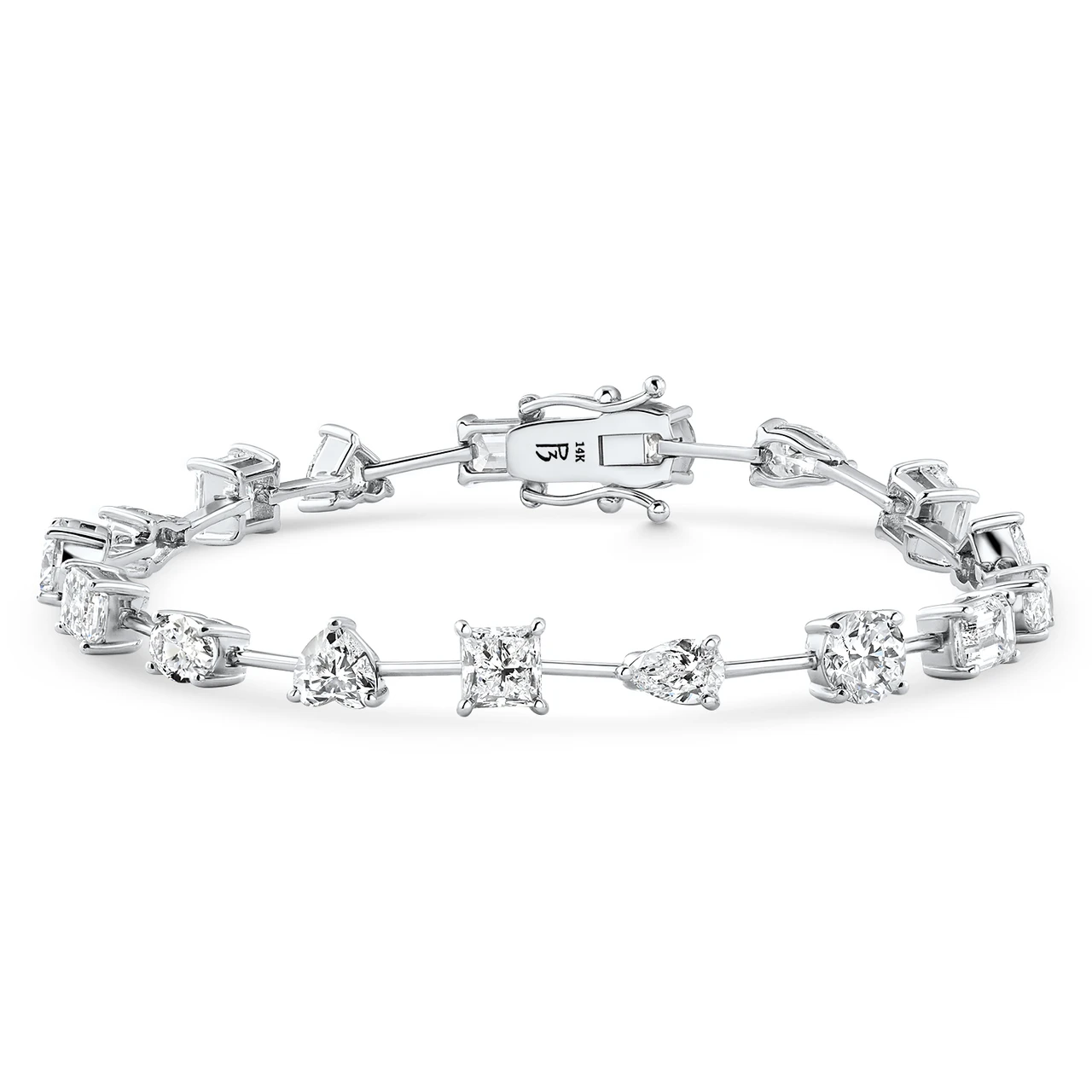 9Ct Mixed Cut Spaced Diamond Tennis Bracelet 14k Gold Lab Grown 7" (F-G, VS)