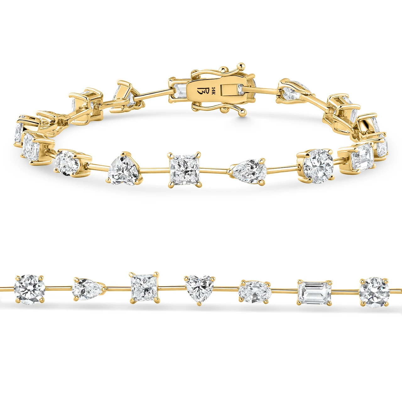 9Ct Mixed Cut Spaced Diamond Tennis Bracelet 14k Gold Lab Grown 7" (F-G, VS)