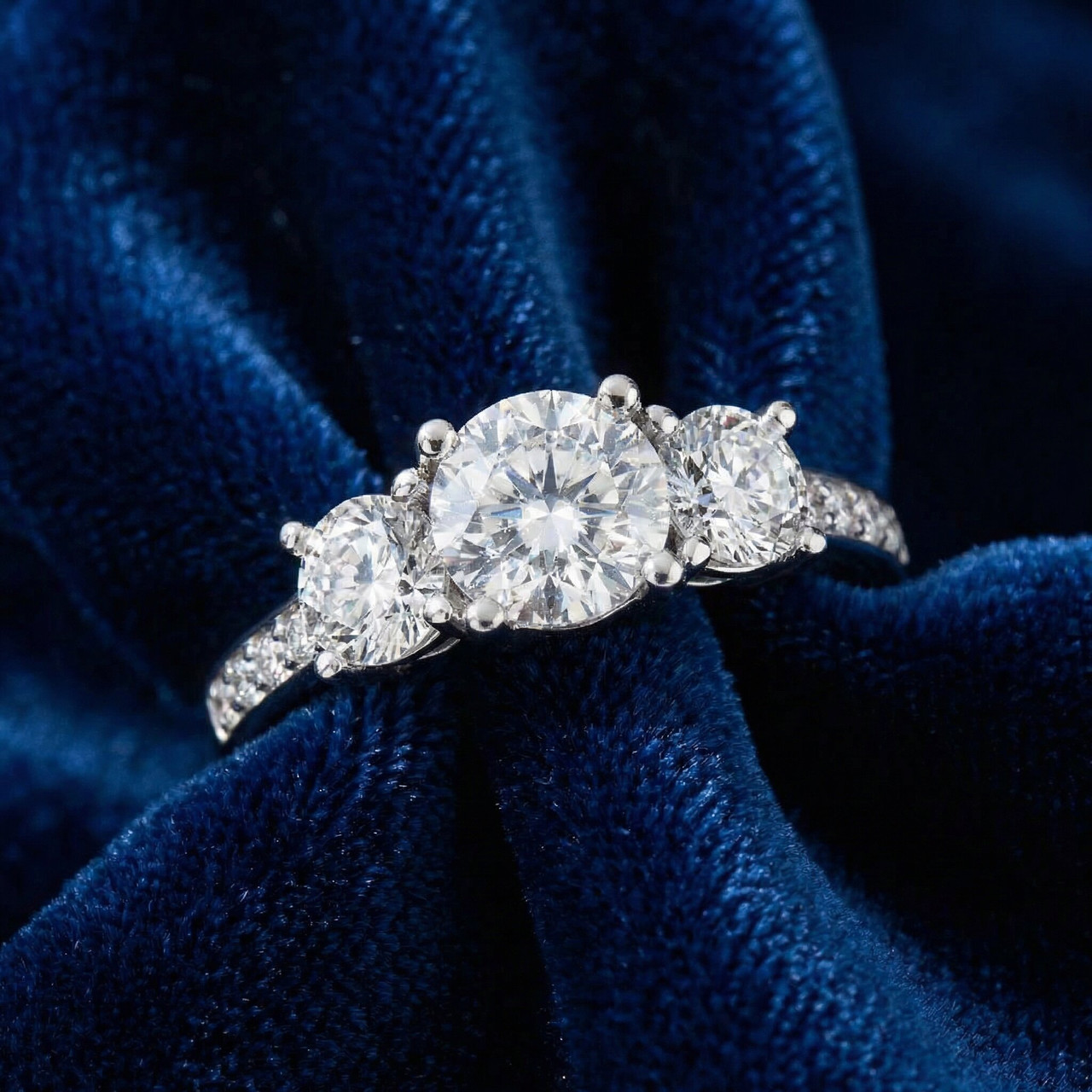 1 1/2ct 3-Stone Diamond Engagement Ring 14K White Gold (G-H, I2-I3)