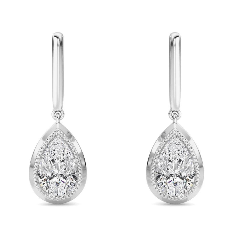 2Ct TW Bezel Solitaire Pear Dangle Earrings Gold Lab Grown 3/4" Tall (E-F, VS)