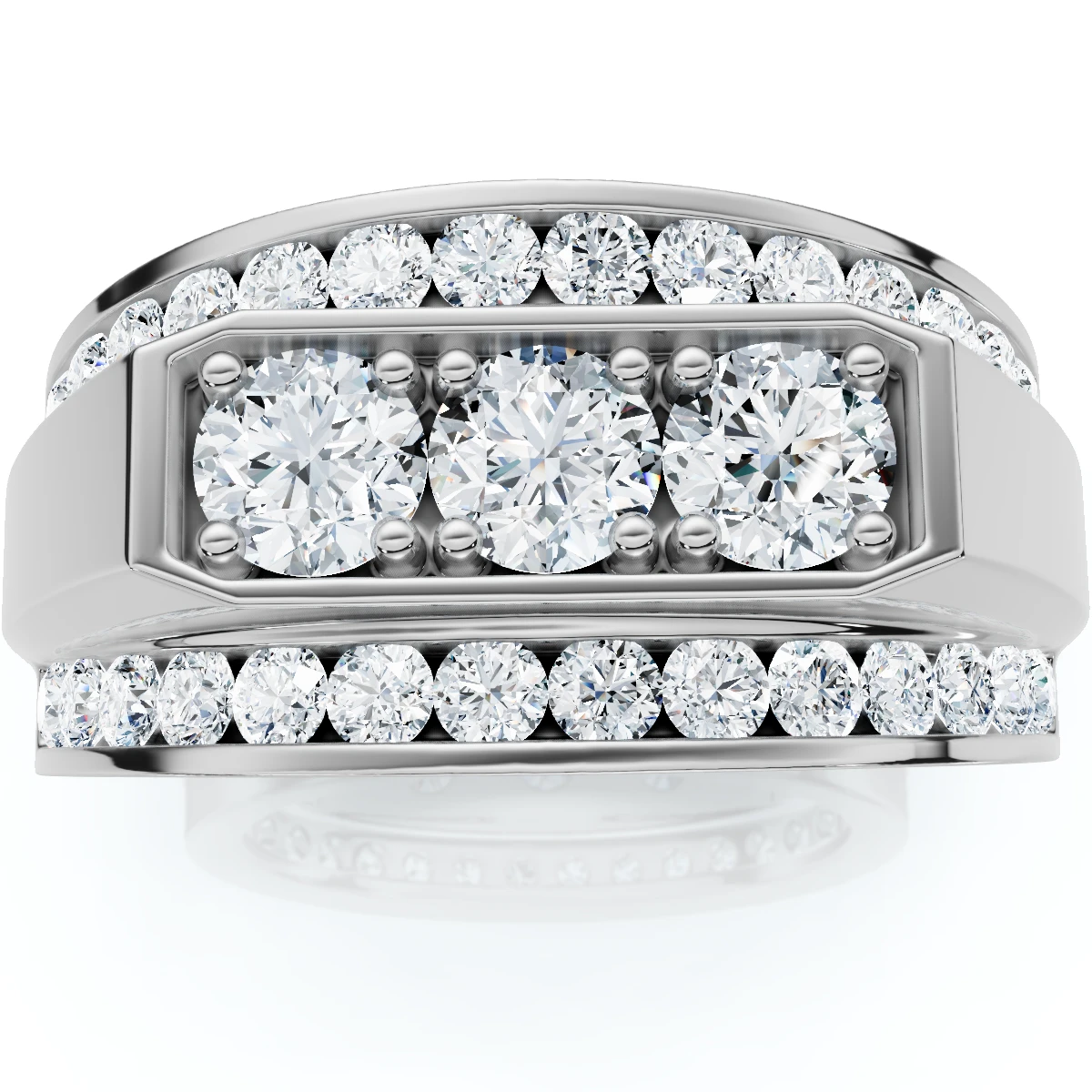 Men's 2Ct Diamond Three Stone With Accents Wedding Ring 14k Gold Lab Grown (F-G, VS2-SI1)