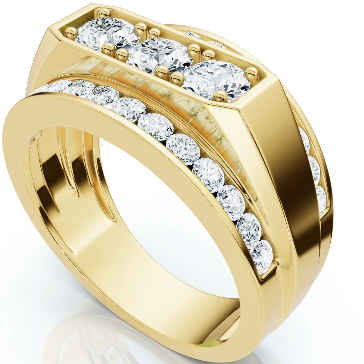 Men's 2Ct Diamond Three Stone With Accents Wedding Ring 14k Gold Lab Grown (F-G, VS2-SI1)