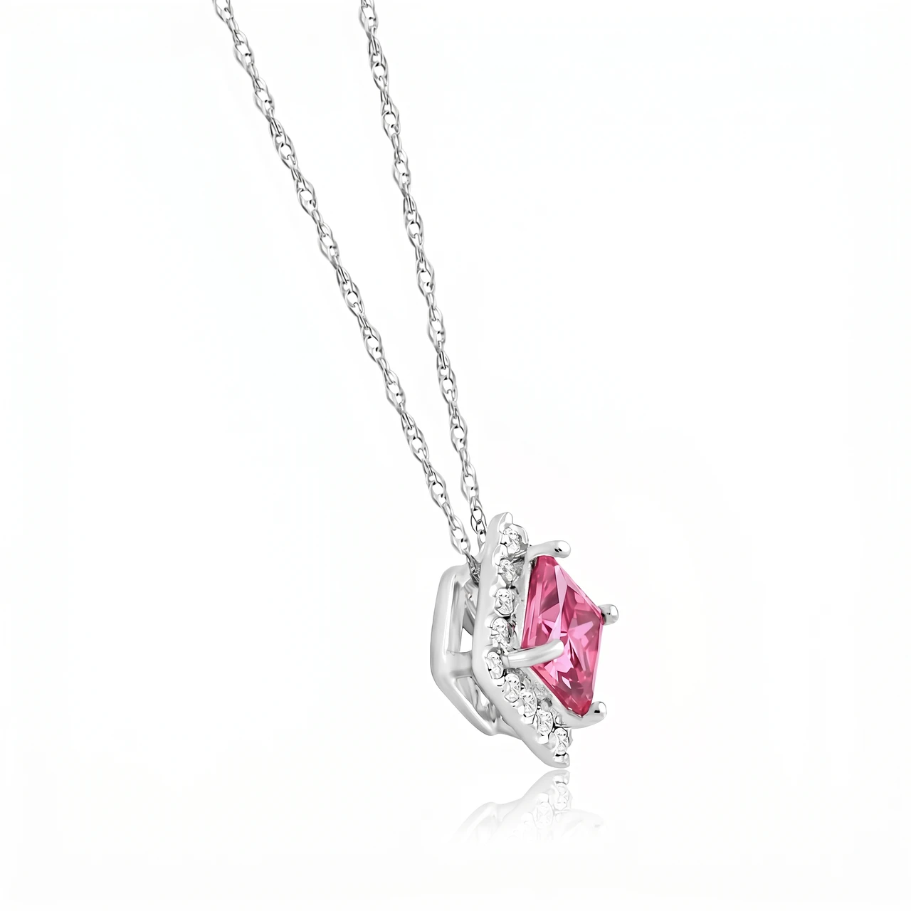 Certified 1.60Ct Princess Pink Diamond Lab Grown Pendant White Gold 18" Necklace (Pink, VS)