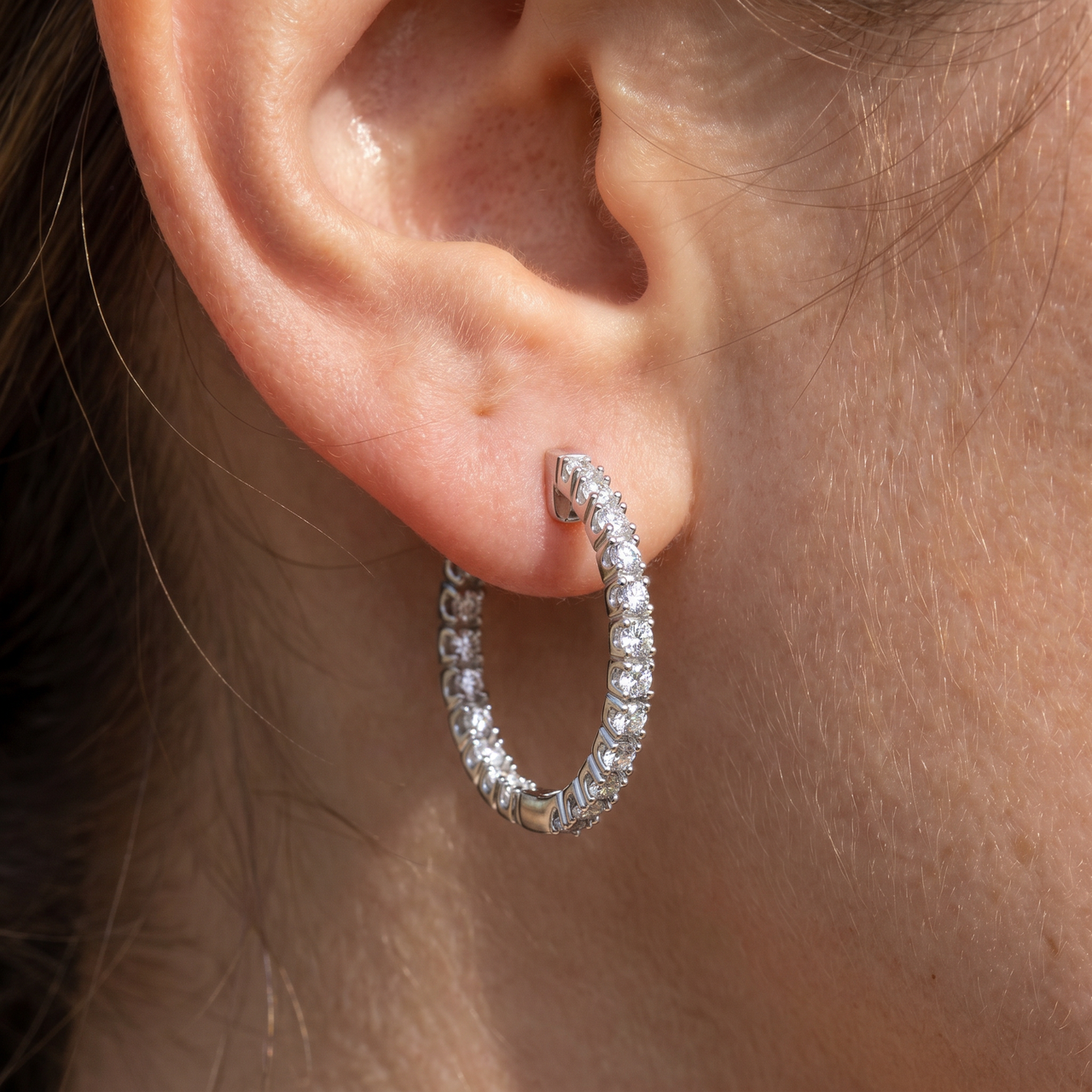 2Ct Lab Diamond Hoops Inside Outside 1 1/3" Silver Earrings (G-H, VS)
