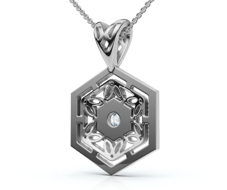 Solitaire EX3 Lab Grown Diamond Vintage Pendant 14K White Gold 17.65mm (G-H, SI)