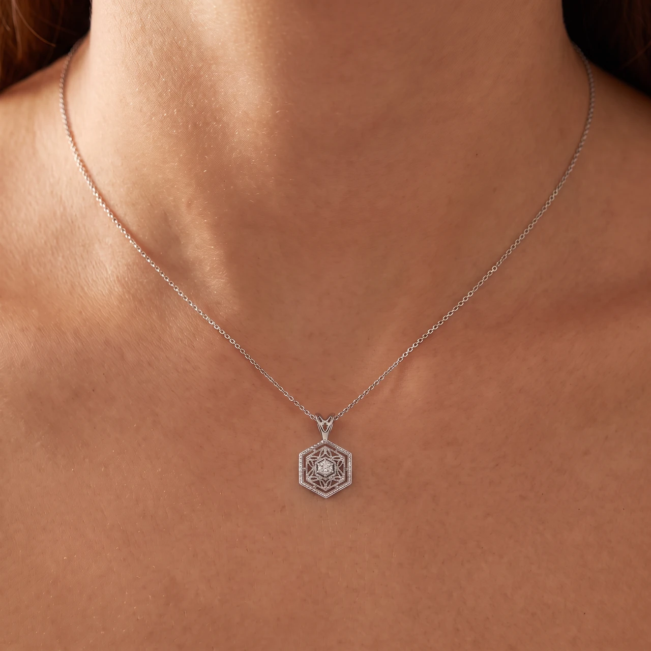 Solitaire EX3 Lab Grown Diamond Vintage Pendant 14K White Gold 17.65mm (G-H, SI)