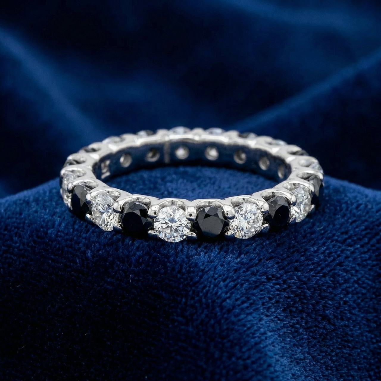 2ct Black & White Diamond Eternity Ring 14K White Gold U Shape Setting (G-H, SI)