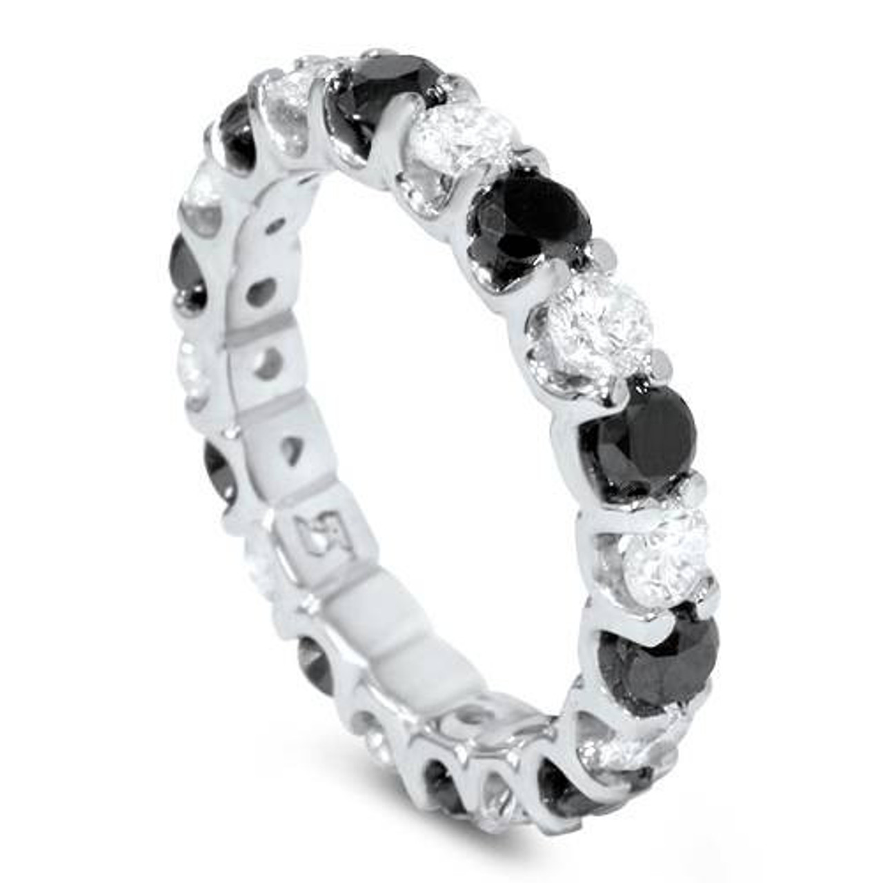 2ct Black White Diamond Eternity Ring 14k White Gold U Shape Setting 2ct Black White Diamond Eternity Ring 14k White Gold U Shape Setting