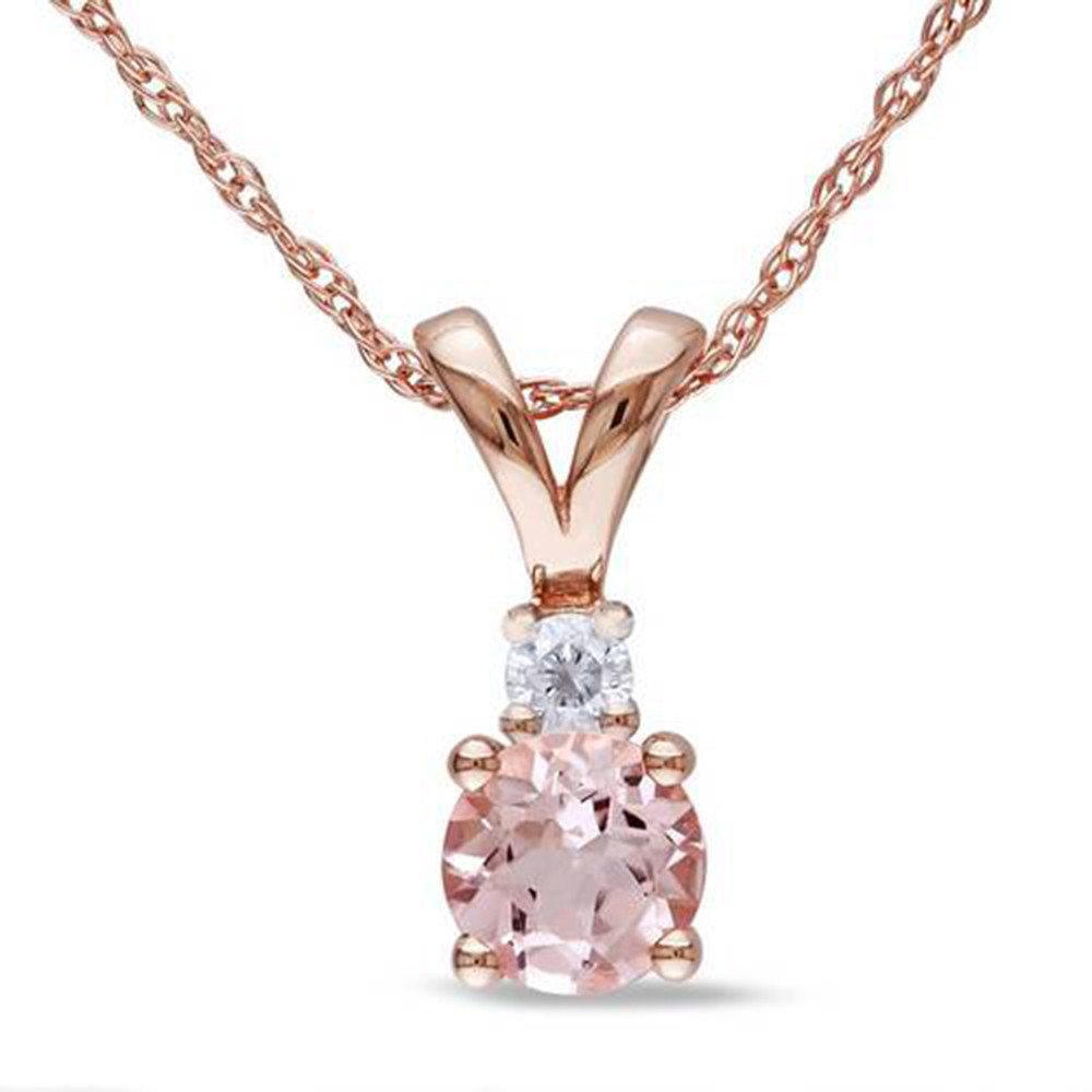 1ct Morganite & Diamond Solitaire Accent Pendant 14K Rose Gold (G-H, I1)